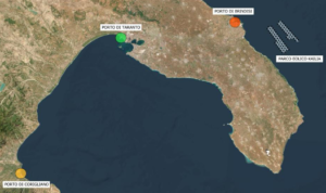 Porto di Taranto, Corigliano Calabro e Brindisi rispetto al parco Kailia